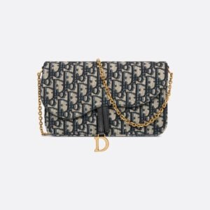 Dior Women's Medium Saddle Chain Bag in Blue Oblique Print